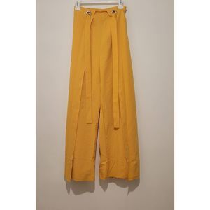 Womens Palazzo Trouser High Elastic Waist Wide Split Leg Small Yellow